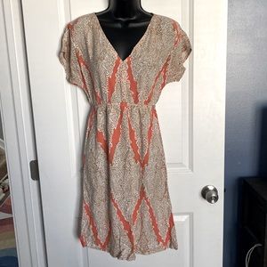 Sonoma A-Line Coral Tan & White Patterned Dress